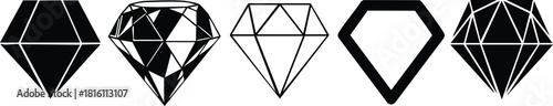 Various diamond shapes in black and white illustration showcasing unique designs and styles for creative purposes 