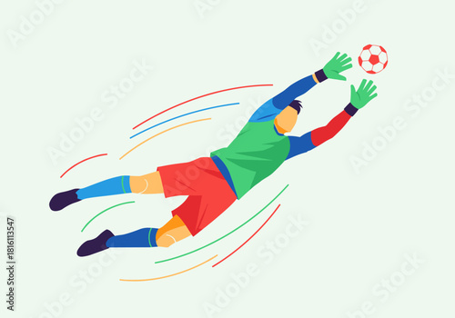 Dynamic goalkeeper save in colorful minimalist style with action lines