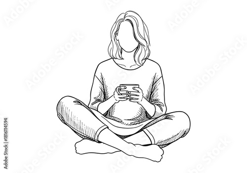 Minimalist line art of a woman relaxing with a cup