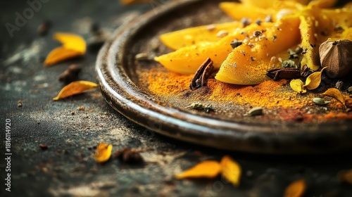 Fototapeta Naklejka Na Ścianę i Meble -  A delicious traditional spiced dish served on a ceramic plate