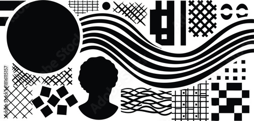 Abstract silhouette design featuring geometric patterns and lines, ideal for modern graphic projects 