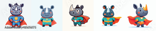 cute rhino vector in superhero costume