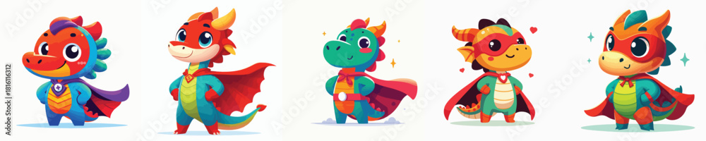 Obraz premium cute dragon vector in super hero costume
