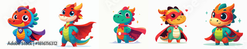 cute dragon vector in super hero costume