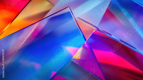 Abstract composition of colorful interconnected glass prisms