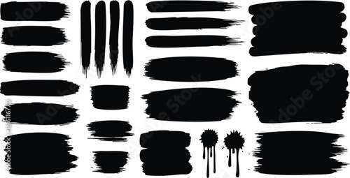 Black paint strokes and brush marks for creative design projects and artistic expressions 