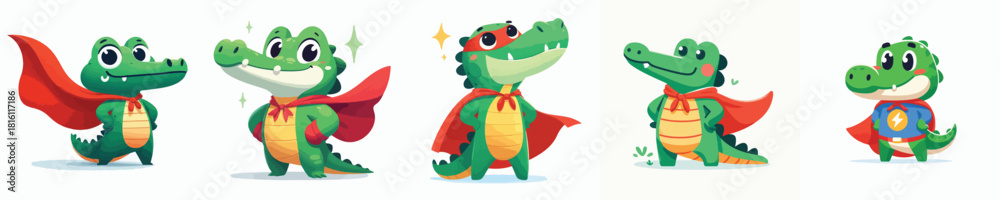 Obraz premium cute crocodile vector in super hero costume