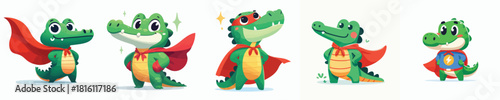 cute crocodile vector in super hero costume