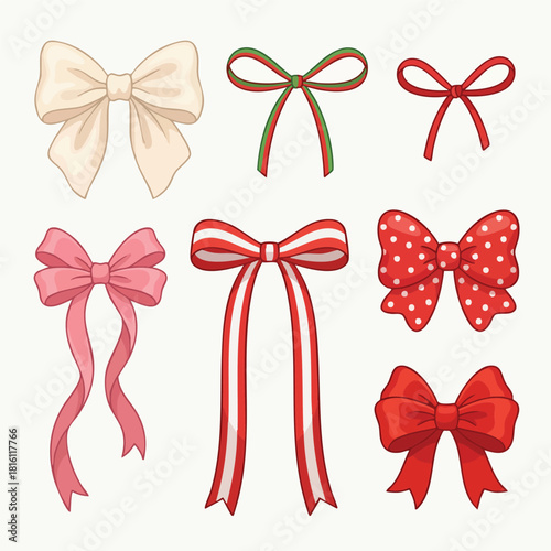 A set of six colorful decorative ribbon bows vector illustration