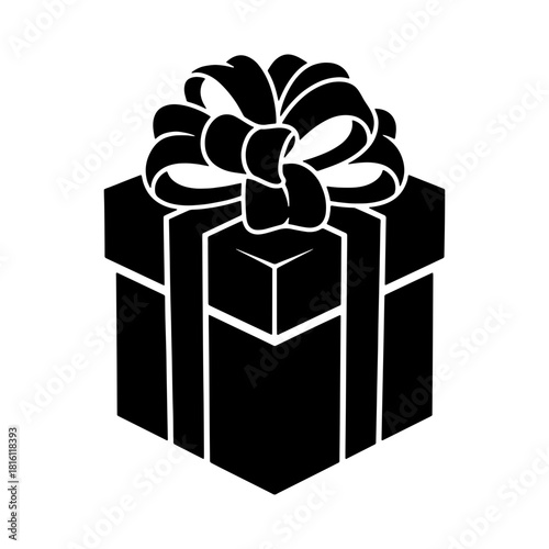 Gift Box Icon – Silhouette Present with Ribbon for Celebration & Holiday Design