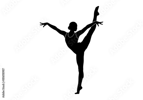 Graceful ballet dancer silhouette in elegant dance pose on white background