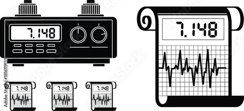 Seismograph readings and instruments displaying earthquake activity data in black and white