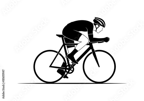 Cyclist silhouette riding bicycle in speed pose on white background
