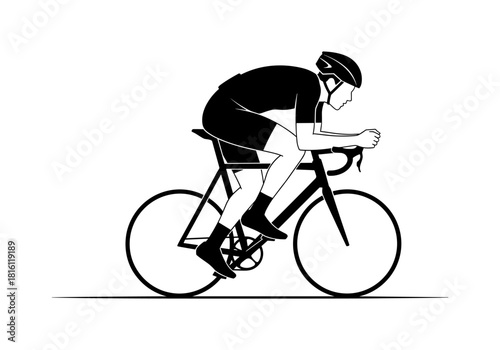 Cyclist in motion: silhouette of racing biker on road bike