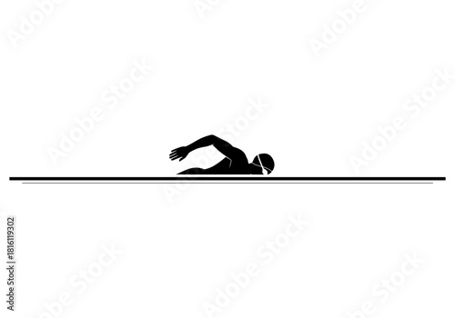 Swimming silhouette of athlete in pool on white background