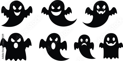 Playful ghost illustrations perfect for Halloween decorations and spooky events 