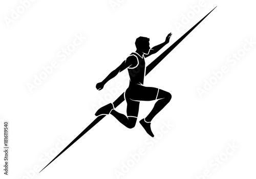 Dynamic silhouette of athlete in mid-jump on diagonal line