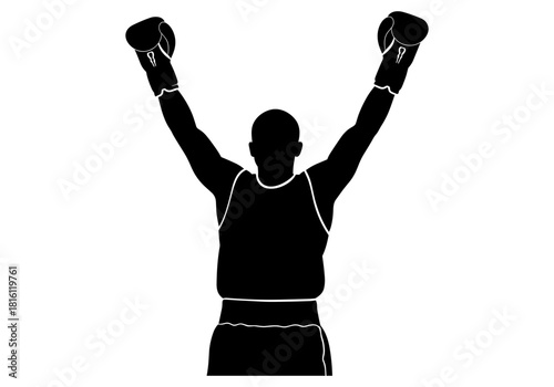Champion boxer silhouette with raised arms in victory pose