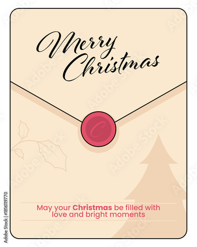 Vector poster design of a Christmas greeting card with envelope style and Christmas ornaments