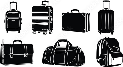 Various stylish black travel bags and suitcases designed for efficient packing and easy transport for travelers and adventurers 