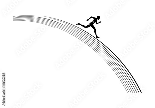 Dynamic silhouette of runner on curved lines in minimalist style