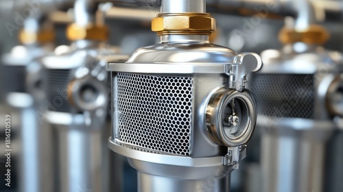 Close up of a miniature air purification system with intricate design