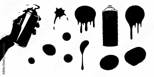 Spray paint can in hand with splatters and drips silhouette
