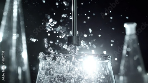 Close up of water splashing from laboratory equipment