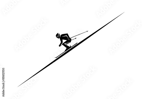 Silhouette of a downhill ski racer in dynamic pose on slope