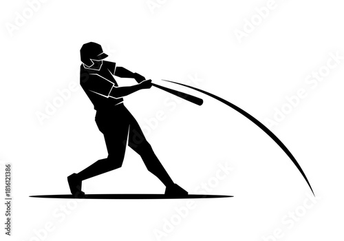 Silhouette of baseball player hitting a home run with dynamic swing