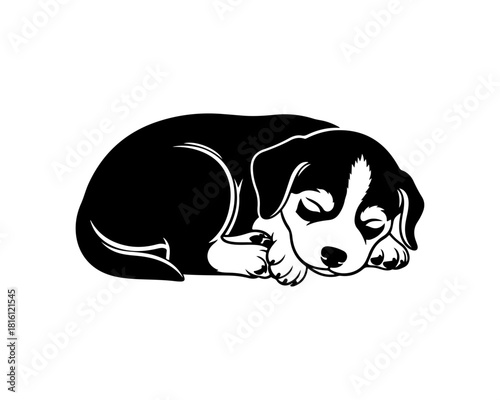 Adorable sleeping puppy silhouette vector, a charming minimal outline illustration perfect for pet-themed designs and animal lovers