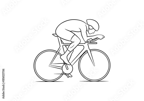 Cyclist in racing position: minimalist line art of professional bicycle rider