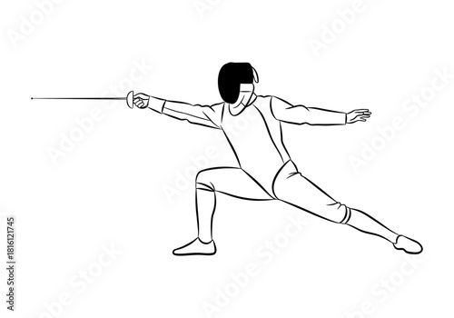 Linear fencing athlete in action: dynamic sports pose with sword