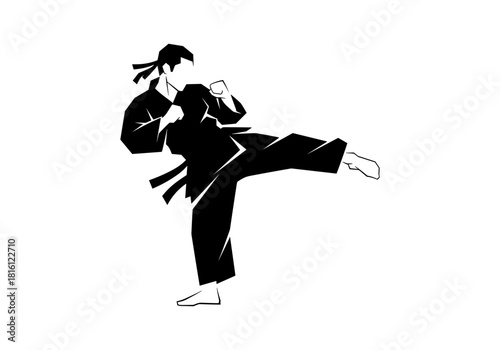 Dynamic karate silhouette: martial artist in action pose highlighting precision and power