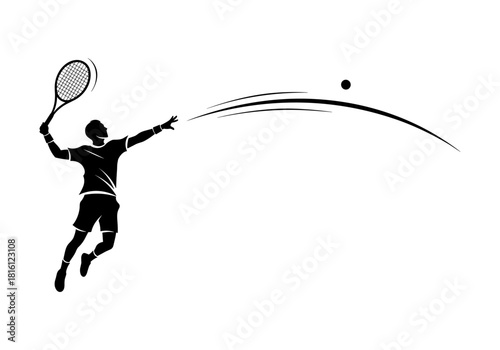 Dynamic tennis serve silhouette captures athletic motion in black and white