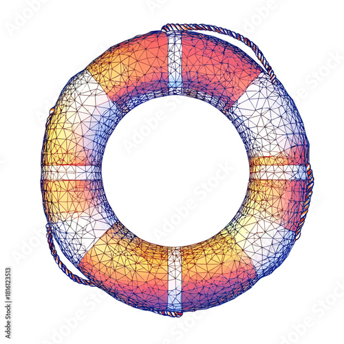Low poly lifebuoy with rope ring polygonal mesh design colorful geometric wireframe illustration safety and rescue equipment concept on white background