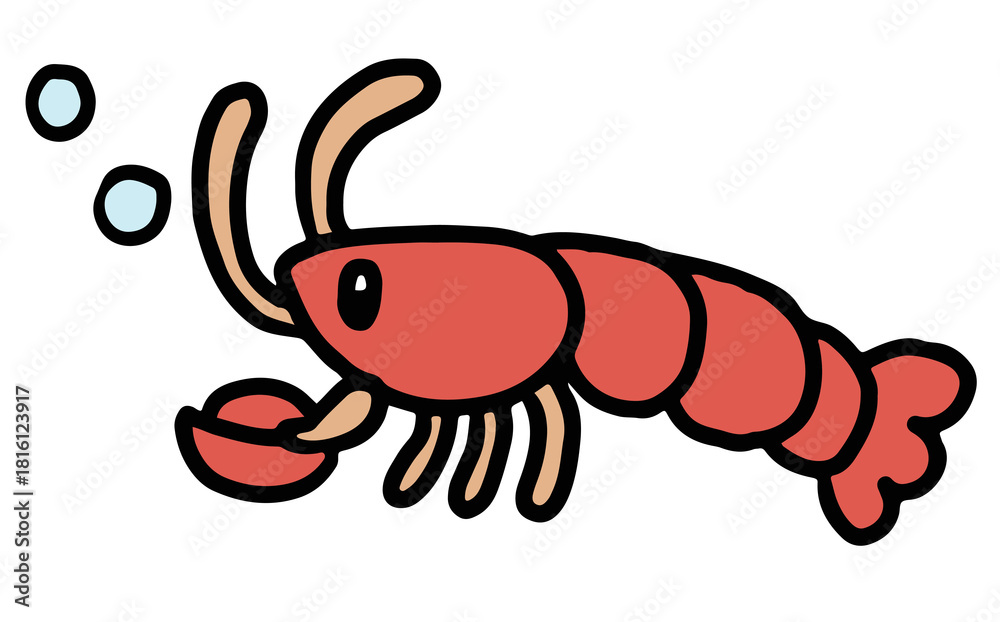 Obraz premium Hand drawn illustration of lobster for sea life, under the sea, aquarium, ocean, post card, animals, zoo, souvenir shop, cartoon character, comic, mascot, plush toy, kid doll, sticker, sea food, patch