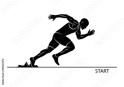 Silhouette of sprinter racing from starting block