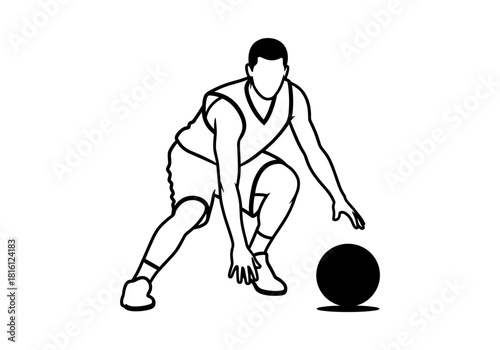 Silhouette of basketball player dribbling a ball in dynamic pose