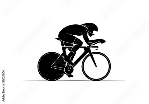 Silhouette cyclist on racing bike in dynamic motion