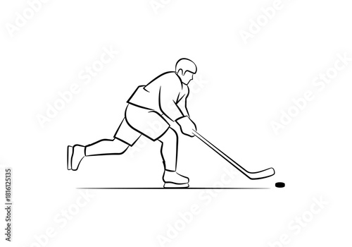 Minimalist line drawing of hockey player in action