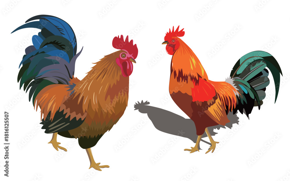 Fototapeta premium Rooster illustrations from different angles