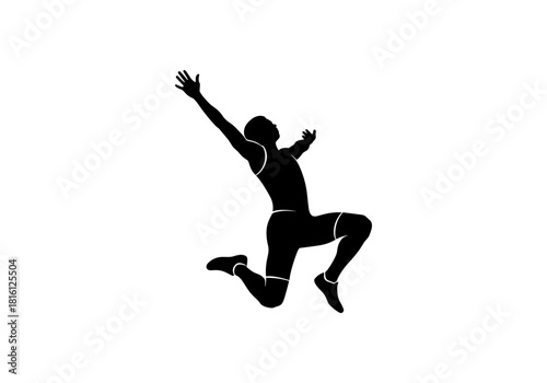 Silhouette of a joyful athlete jumping in celebration on white background