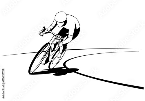 Bold cyclist in dynamic motion leaning into curve