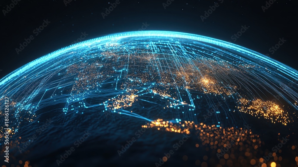 Obraz premium Global network visualization representing data connections and pathways