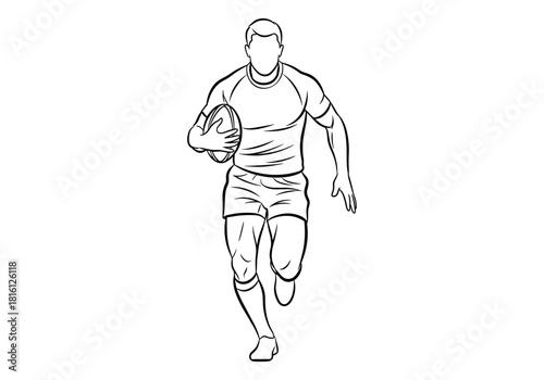 Dynamic rugby player running line art illustration