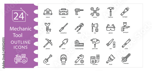 Mechanic & Tool Icon Set,Wrench, Screwdriver, Gear, Automotive Repair Vector Pack, Car Repair,Garage Vector Collection., Automotive Tools Illustration Set,Editable Stroke