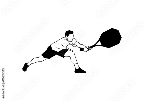 Dynamic black and white silhouette of a male tennis player in action