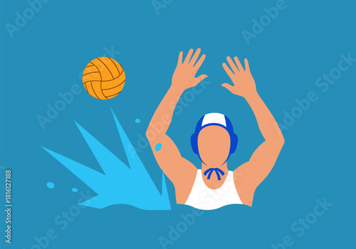 Water polo player reaches for ball in flat design