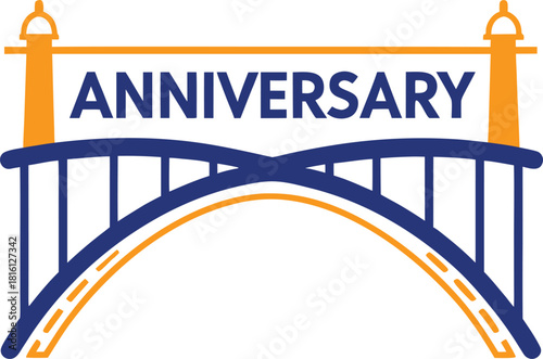 Anniversary bridge celebration graphic icon symbolizing milestones and achievements with festive design elements